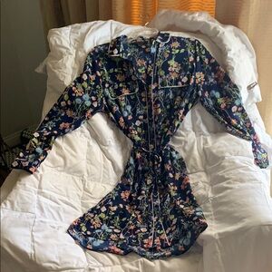 Floral Navy Dress with Pink and Green Accents